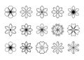 Simple abstract vector flowers icons set. Universal flowers black outline